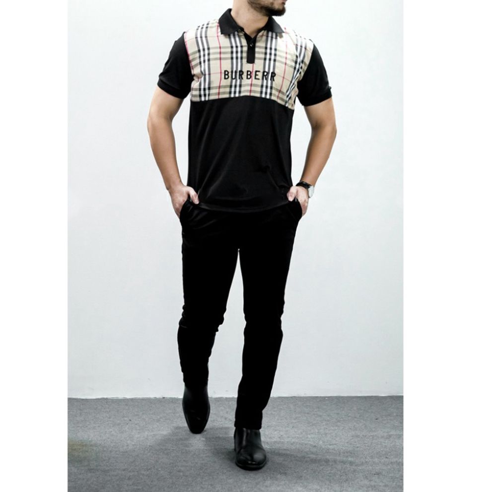 Áo polo nam kẻ caro nâu vải cá sấu cotton siêu mát, áo thun cổ bẻ nam chuẩn form