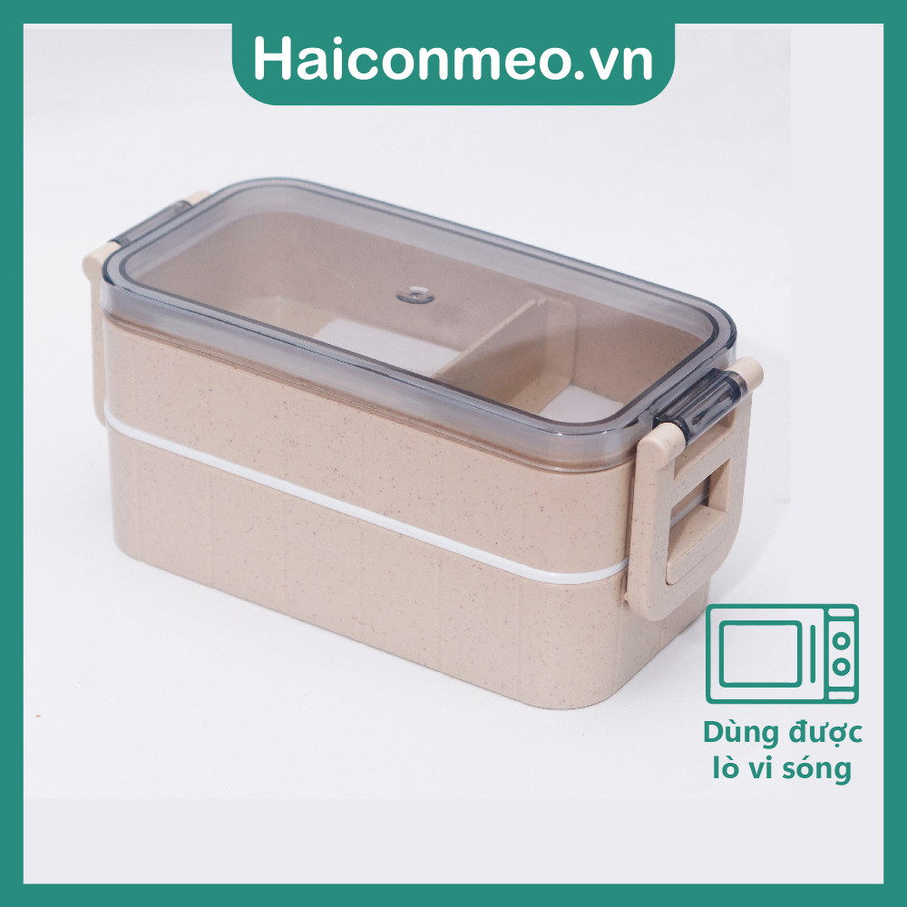 [HCM] Hộp cơm lúa mạch 2 tầng 400ml kèm đũa văn phòng nhỏ gọn