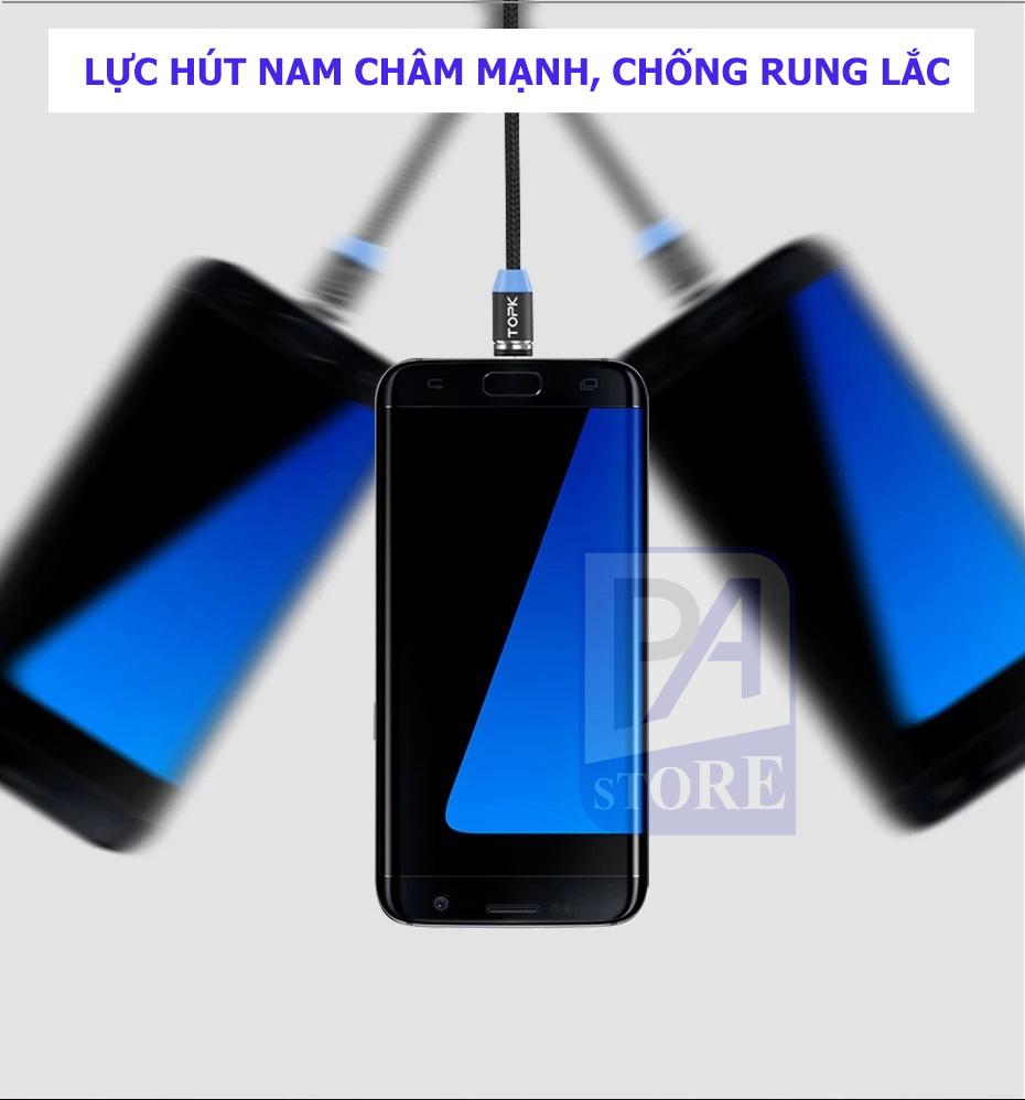 Cáp Sạc Nam châm TOPK, Dài 1 mét, Đầu Thẳng (1 Trong  3 Đầu Iphone Lightning, Micro USB, Type C)