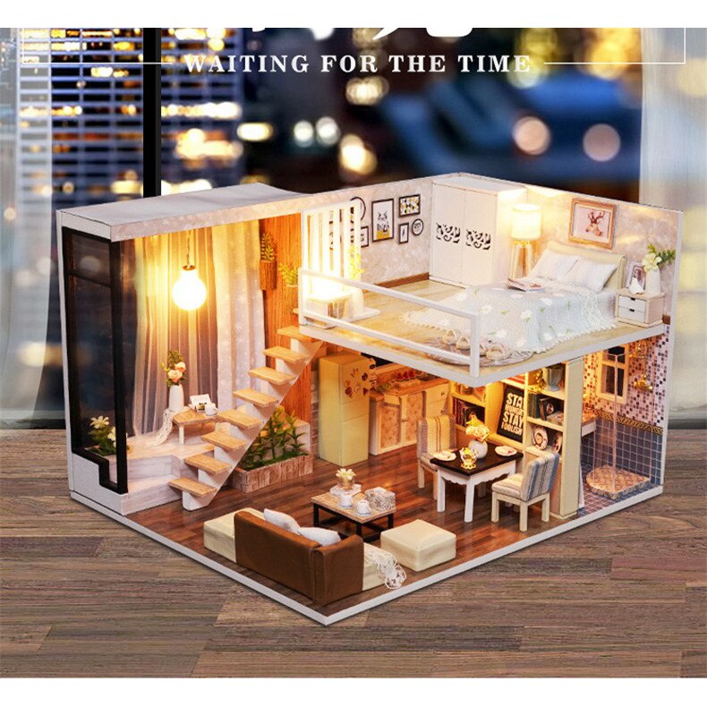 Mô hình nhà gỗ DIY- Waiting for the time ( tặng keo+mica)