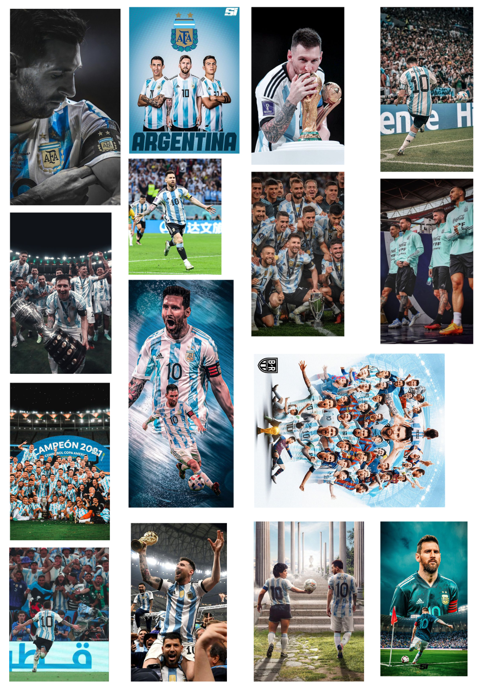 Bộ 30 hình dán sticker Messi và đội tuyển Argentina, hình dán bóng đá,