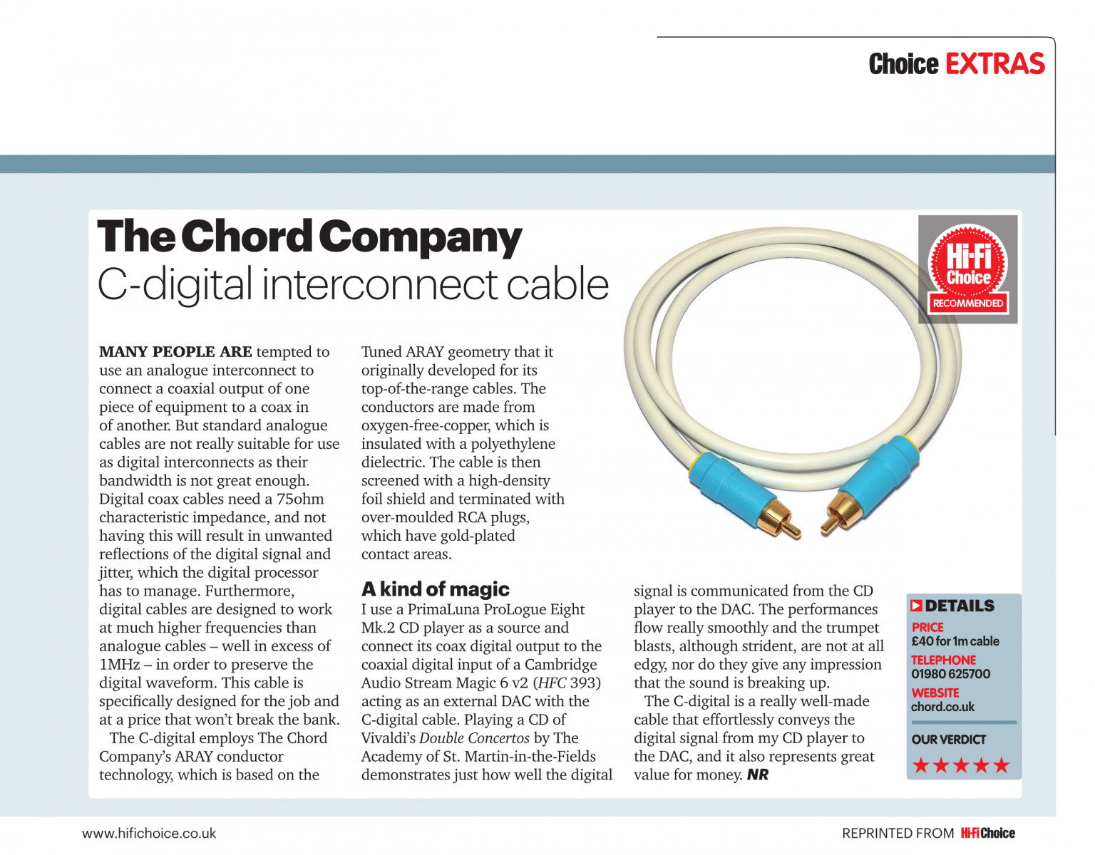 Dây tín hiệu coxial CHORD C-digital digital audio interconnect 1M