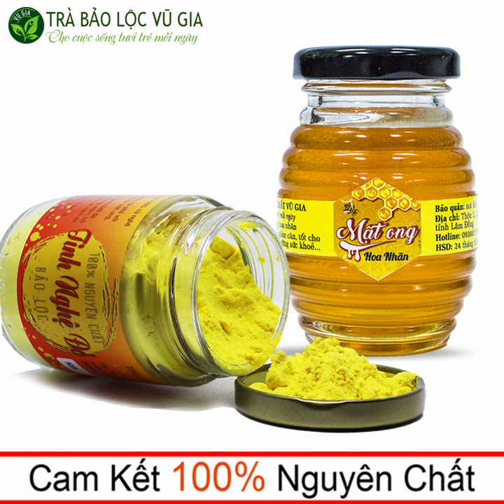 Combo Tinh Bột Nghệ Đỏ + Mật Ong Hoa Nhãn Nguyên Chất Vũ Gia ( 100g/ ml/ hũ) - Hàm lượng Curcumin cao gấp 4 lần tinh nghệ thường, hỗ trợ bệnh viêm loét dạ dày, làm đẹp hiệu quả