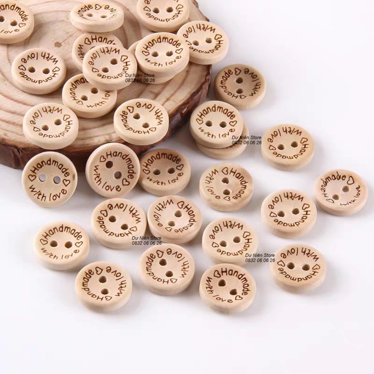 Nút Gỗ 15mm Khắc Handmade Trang Trí Gói 20, 50 Nút.