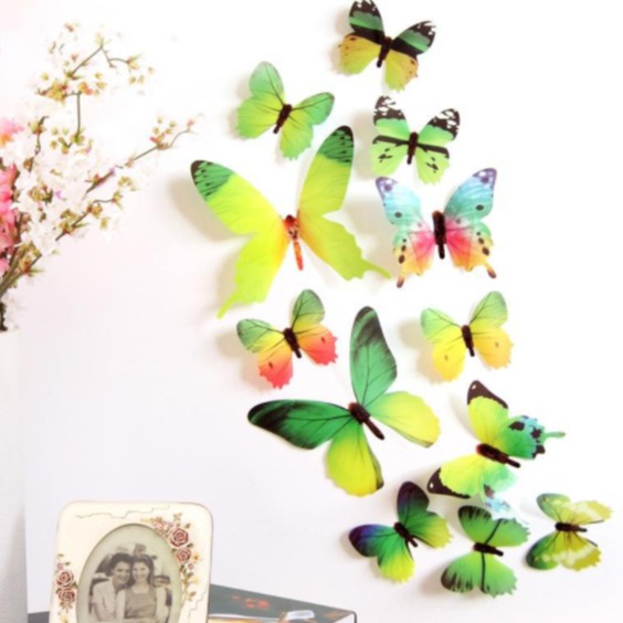 Bộ 12 con bướm 3d dán tường siêu xinh, decor chụp ảnh, trang trí dán ở phòng ốc, nhà cửa chống thấm nước lizflower