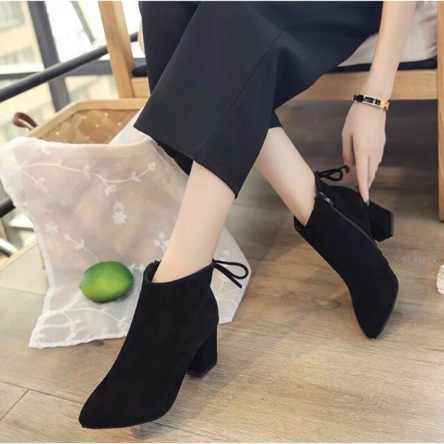 Boot da lộn gót vuông 5-7cm nữ