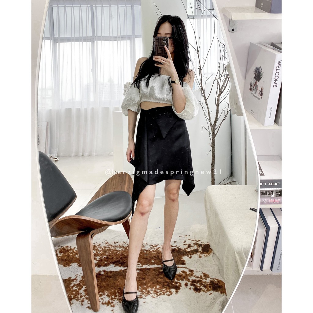 Chân váy lụa sần vạt chéo layer cá tính Jouer skirt - Q1200