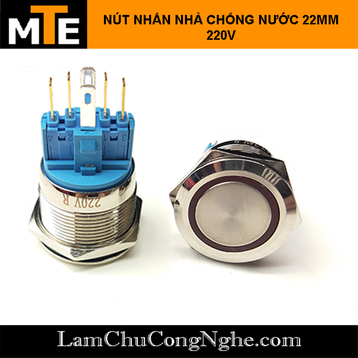 Nút nhấn nhả chống nước có LED 22mm 220V