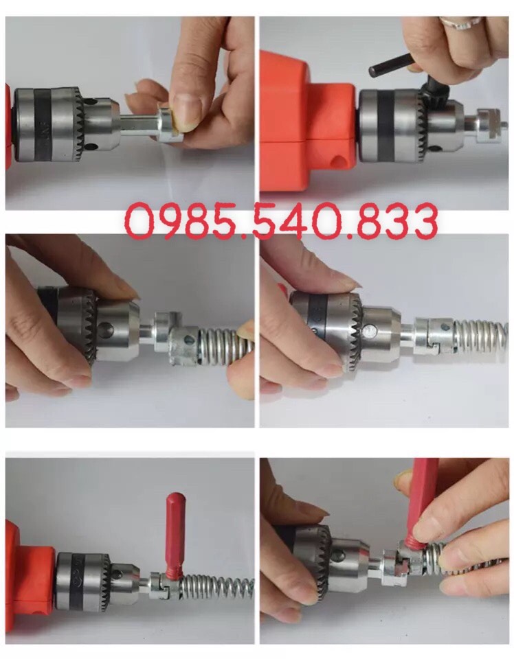 Dây thông tắc cống dùng cho máy khoan ( 12M dây + 6 đầu thông+ đầu kết nối máy khoan )