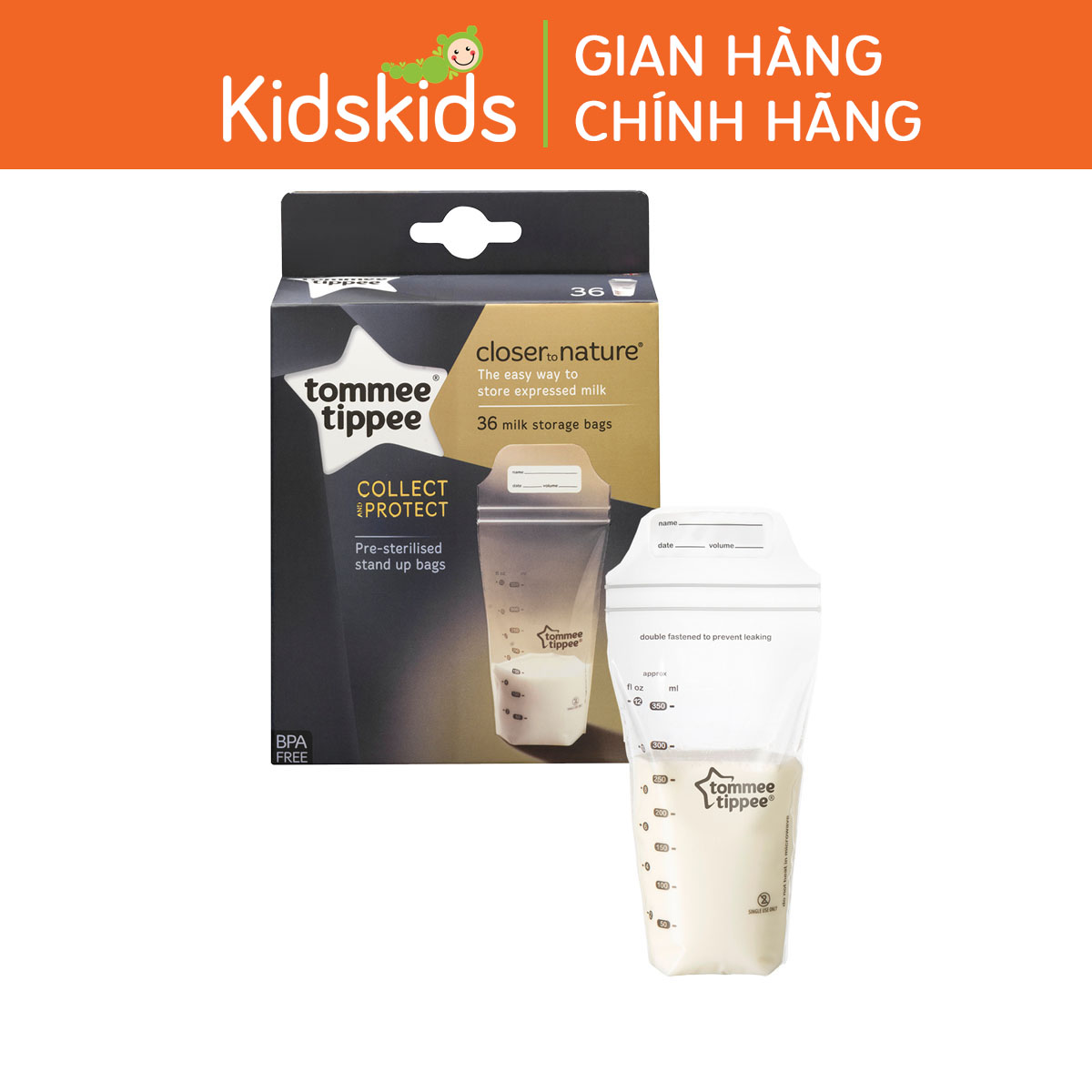 Túi trữ sữa Tommee Tippee Closer to Nature 350ml (hộp 36 túi)