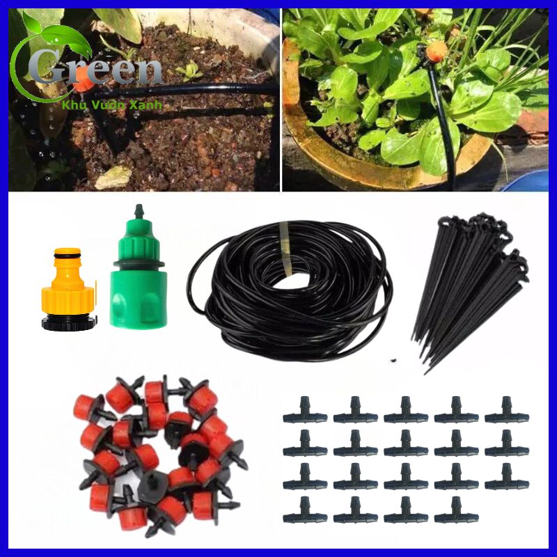 Bộ kit tưới nhỏ giọt 8 tia đỏ 10/15/20 béc tưới ban công, chậu hoa, vườn nhỏ