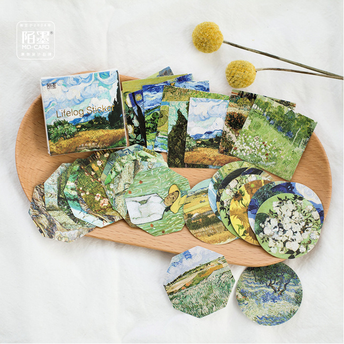 Hộp 45 sticker Tranh Van Gogh trang trí planner scrapbook