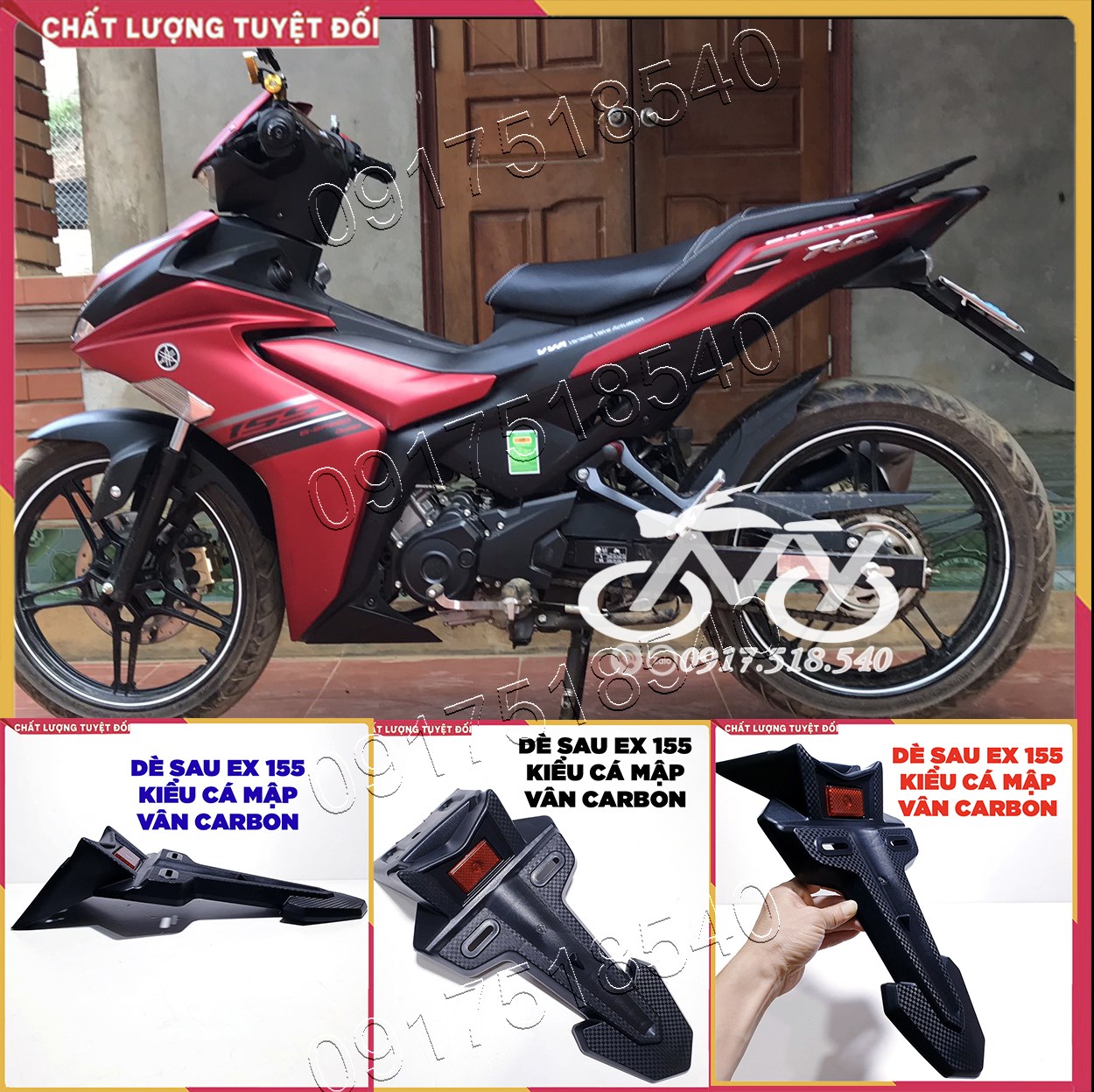 Dè Sau Biển Số Xe EXCITER 155 Kiểu Cá Mập Vân Cacbon