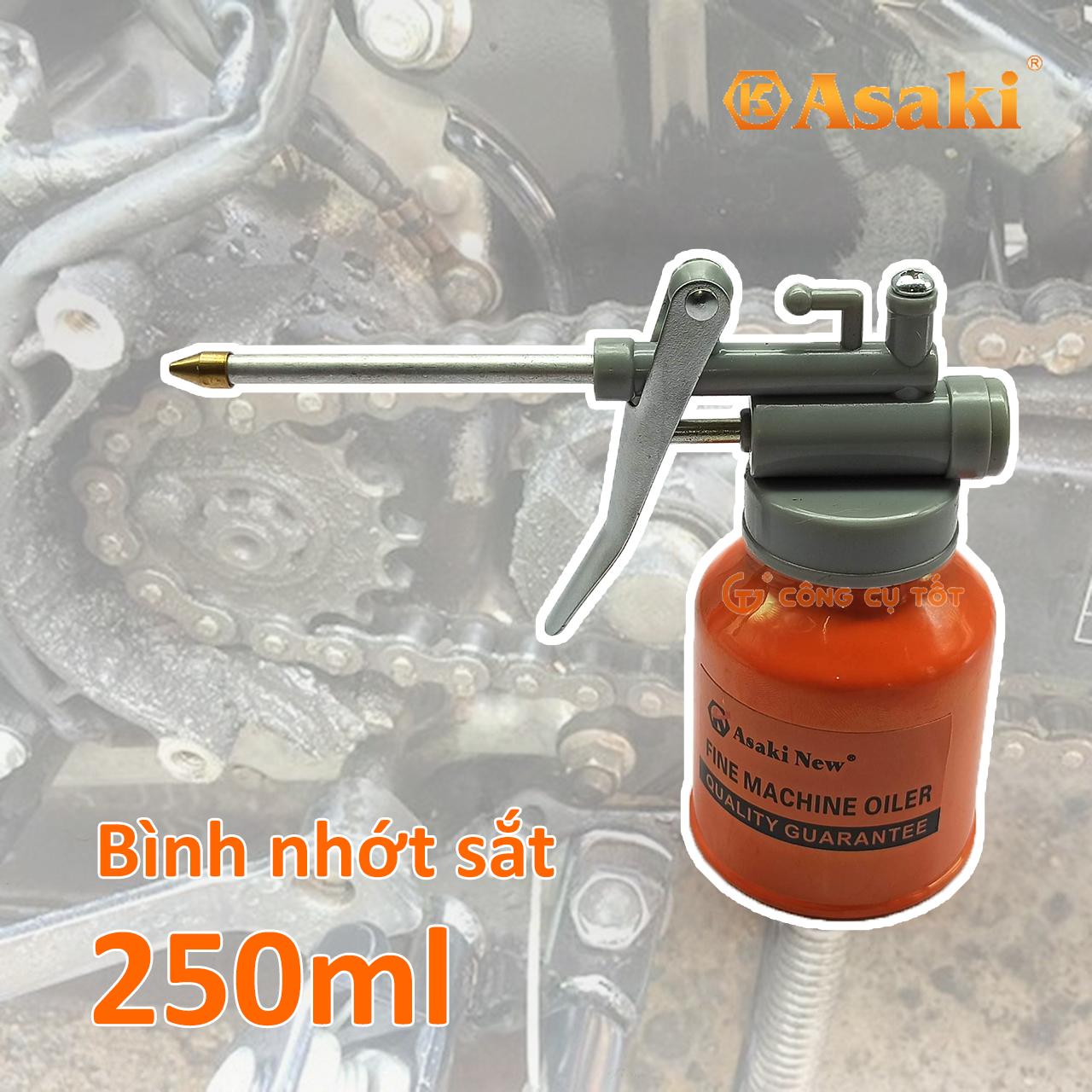 Bình châm nhớt sắt Asaki AK-1050 250ml vòi thẳng