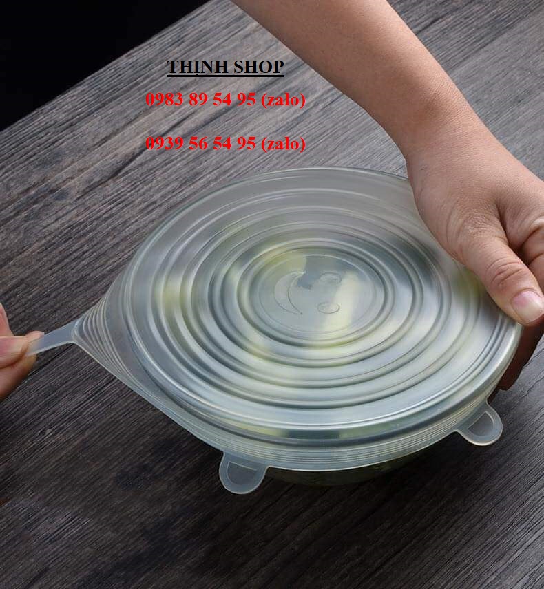 bộ 6 miếng màng bọc thực phẩm silicon co giãn - nắp silicon co giãn