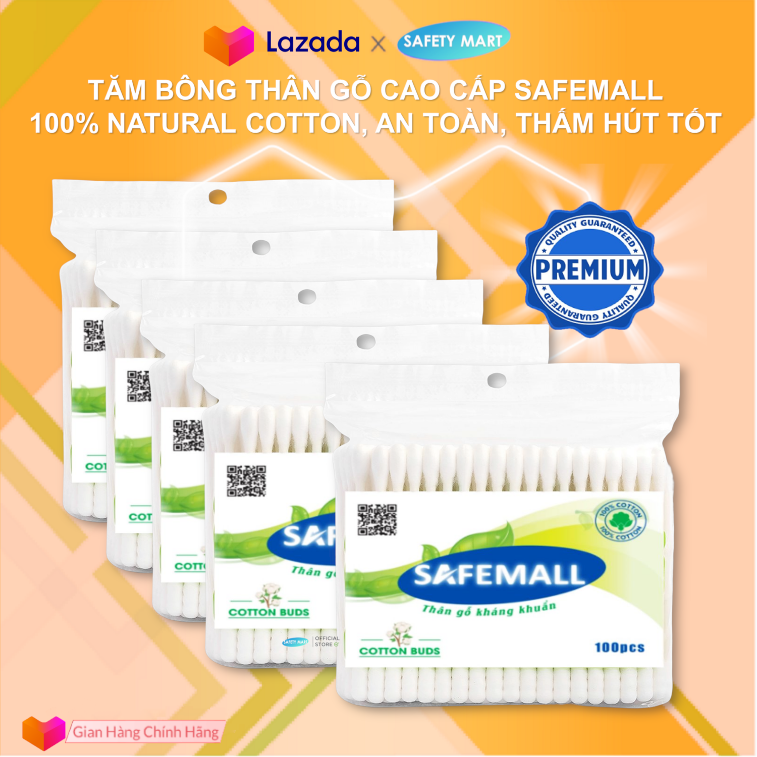 [Wholesale price] 100/50 combo package cotton swab wood body 100 Rod senior safemall premium, cotton swab antibacterial multi uses makeup, skin Care baby 100% cotton buds-genuine goods safety Mart official