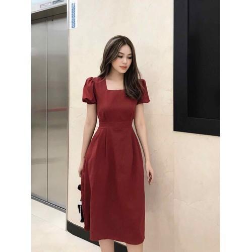 [HCM]Đầm cổ vuông tay phồng sang chảnh