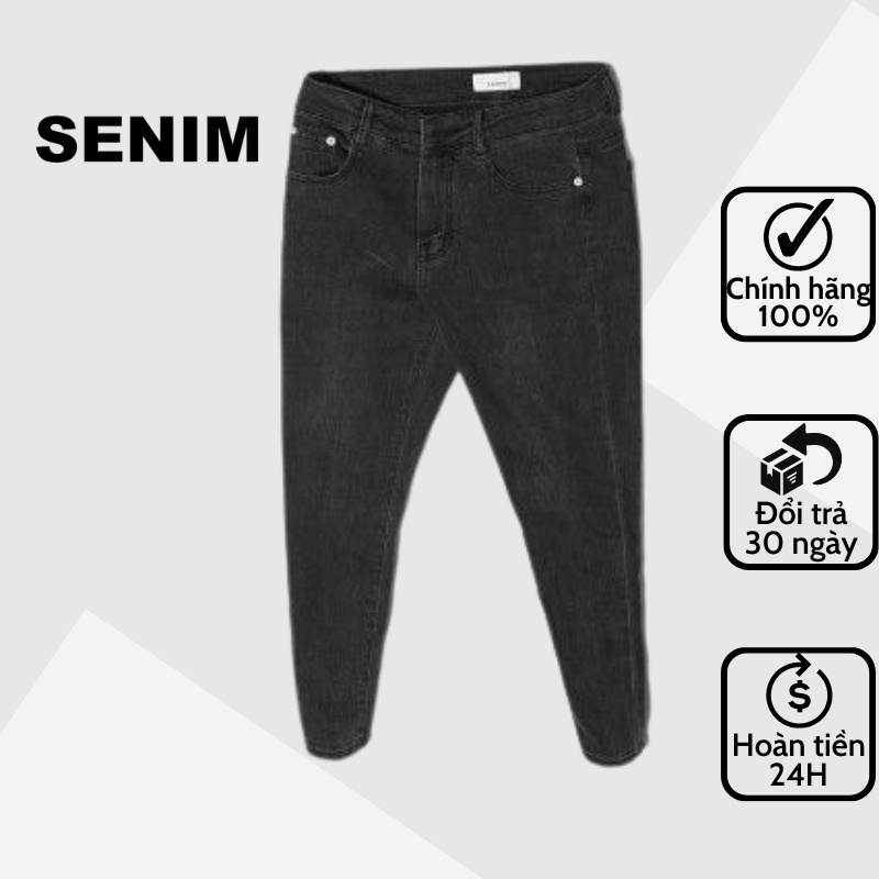 Quần jean nam SENIM vải denim cao cấp co giãn, form skinny, jean đen xám trơn R1072