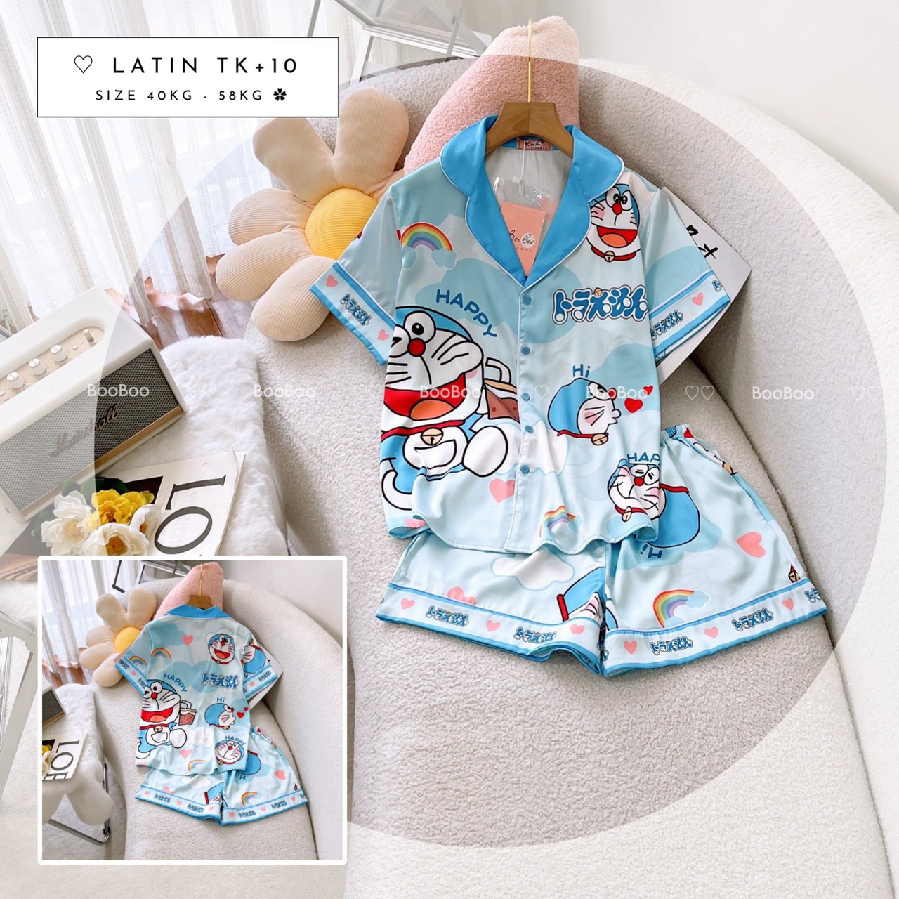 (Tay Ngắn Quần Đùi) - Pijama Mặc Nhà Boo Boo Lụa Latin 40-58kg