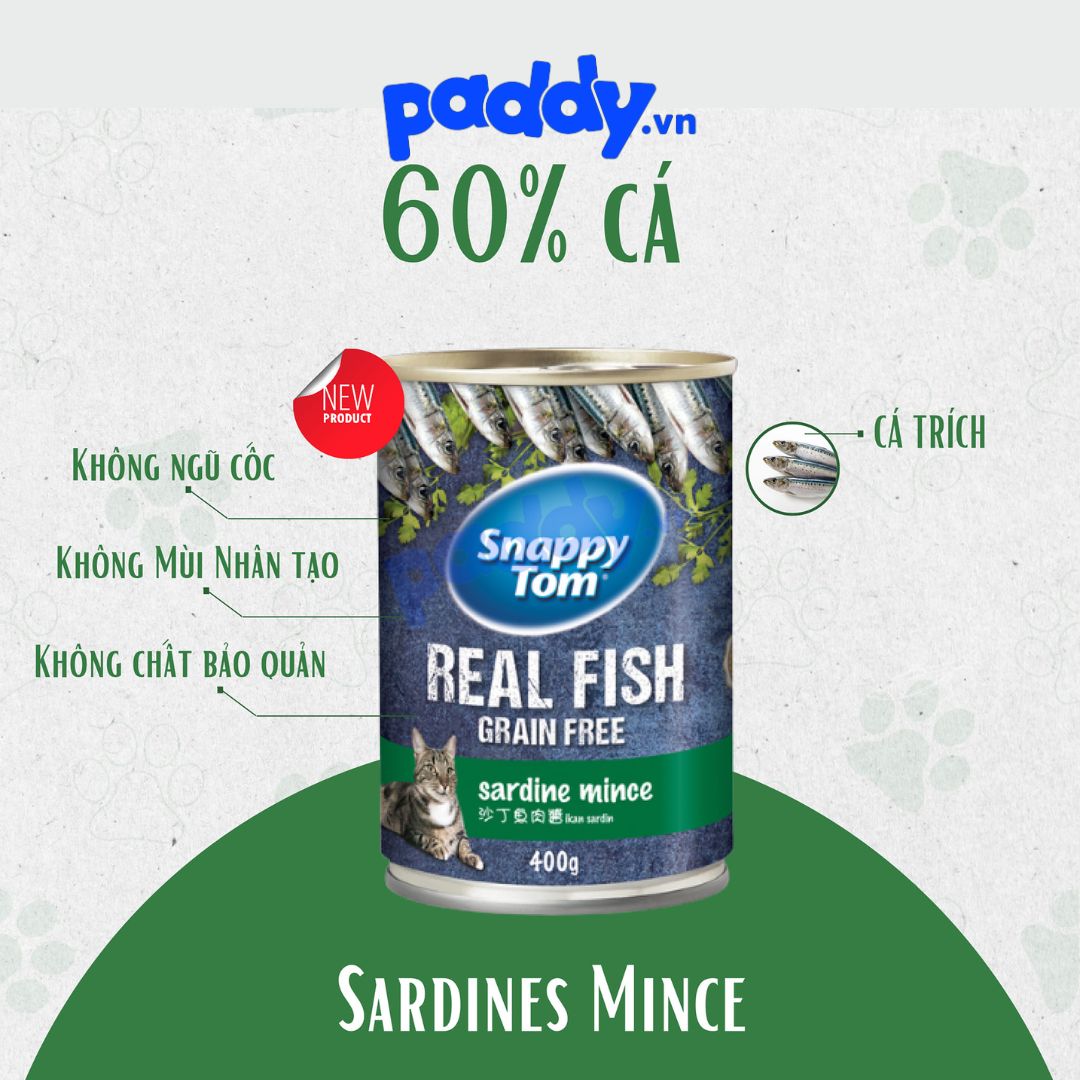 [Combo 12] Pate Cho Mèo Snappy Tom Real Fish Lon 400g