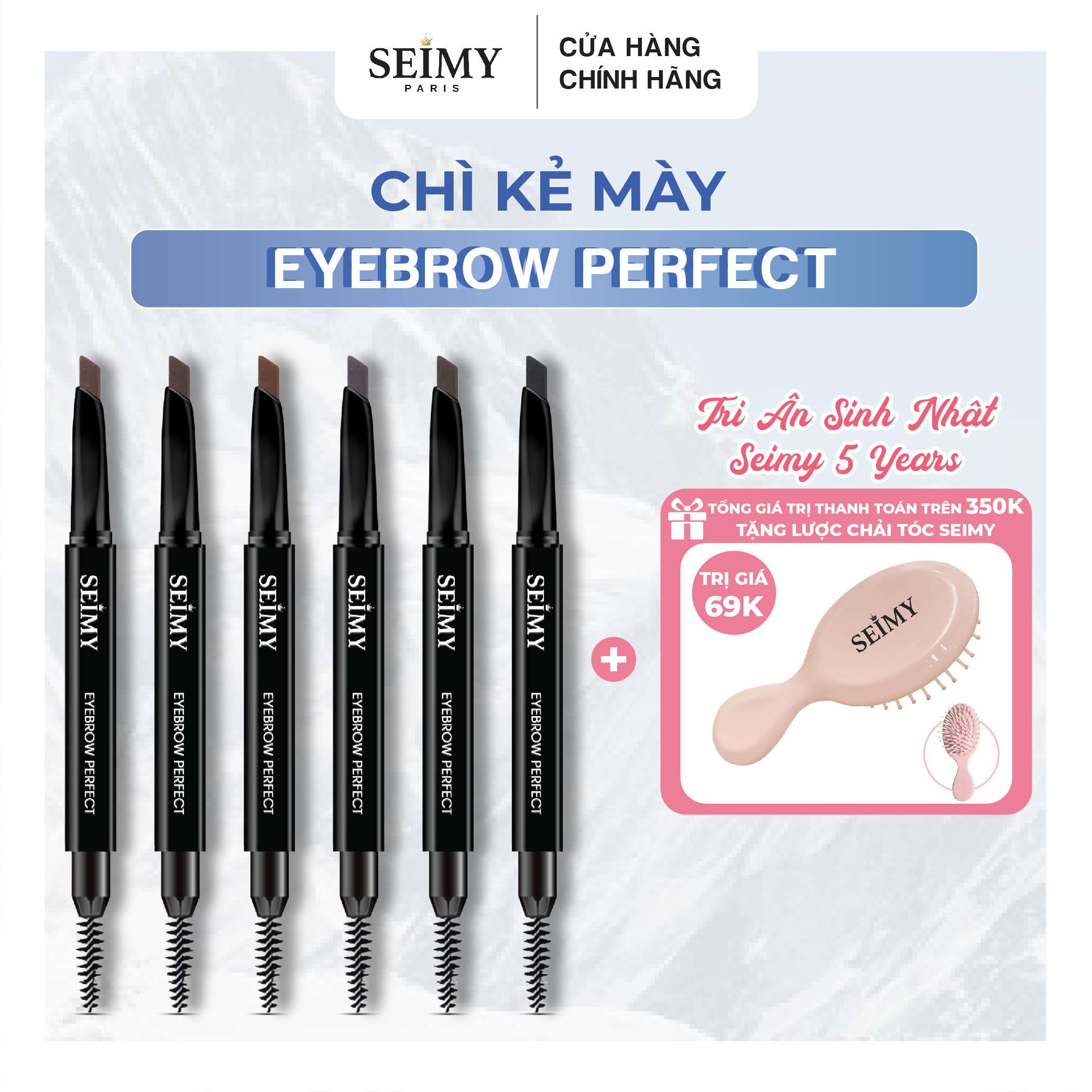 Chì kẻ mày Seimy - Eyebrow Perfect 2 đầu 6 màu