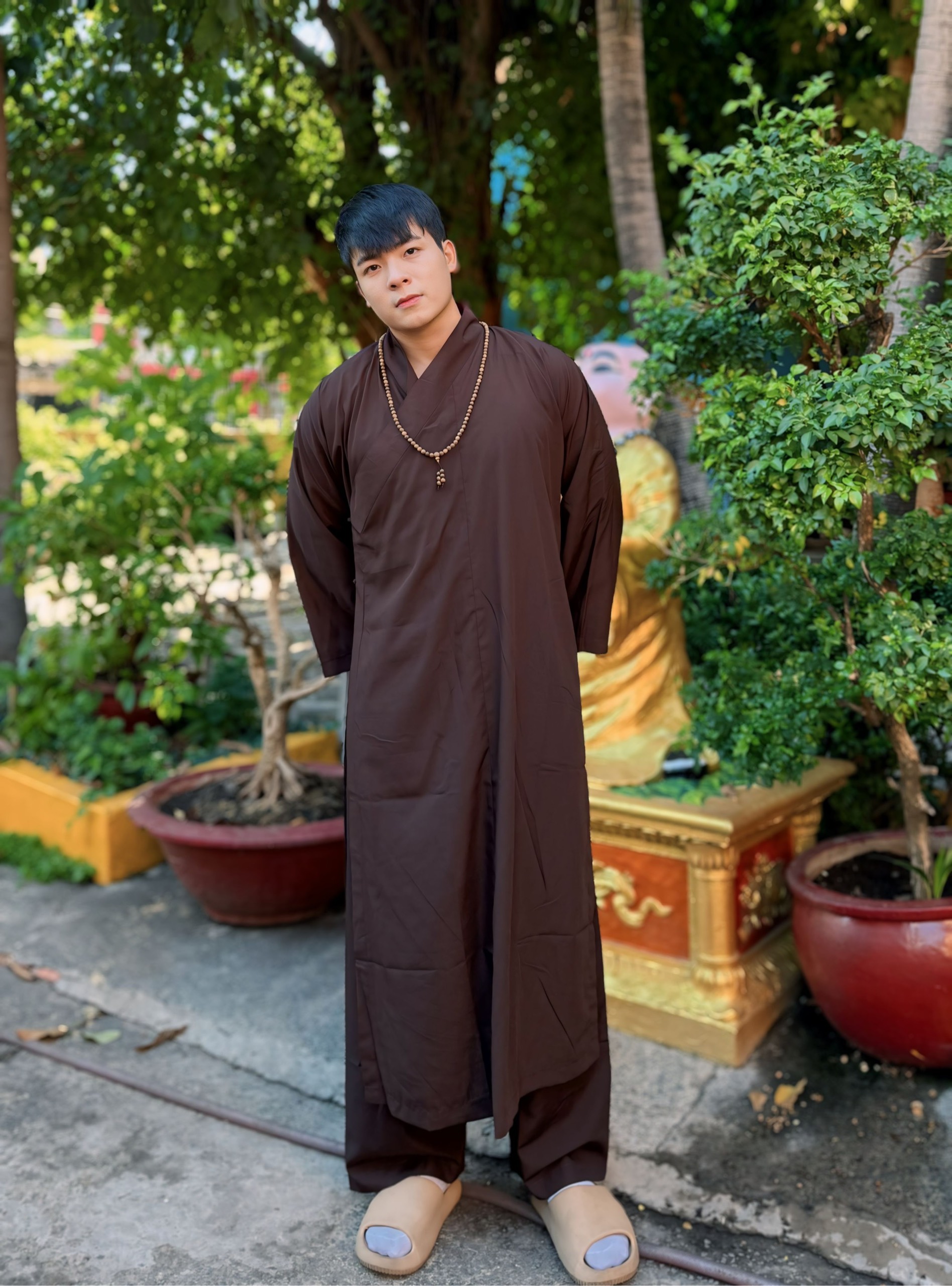 Đồ lam đi chùa # mẫu áo tràng phật tử vải kate nam