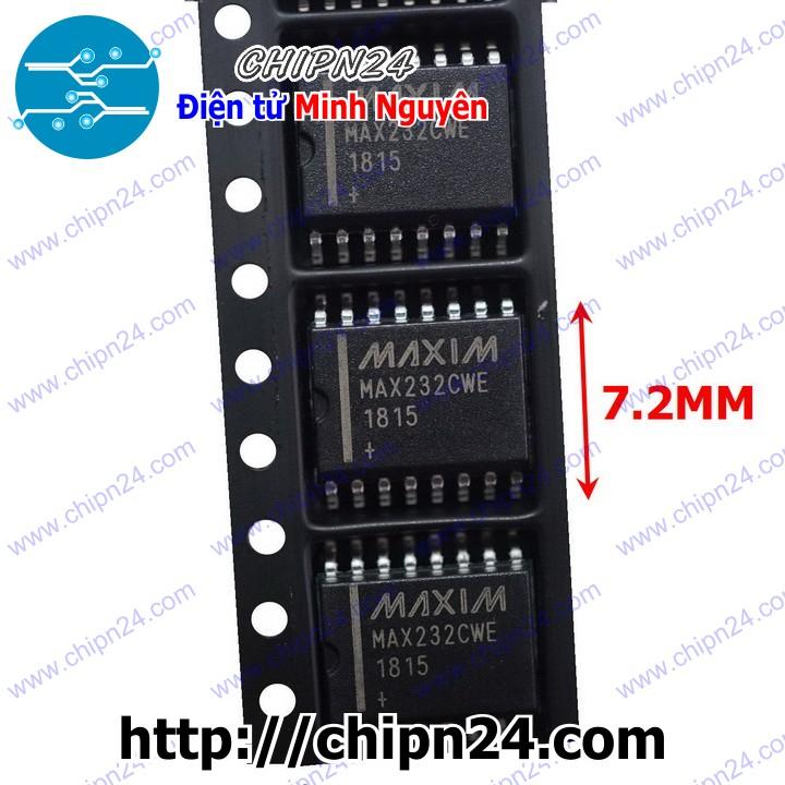[1 con] (SOP) IC Dán MAX232 WSOP-16 7.2mm (SMD) (MAX232CWE MAX232EWE RS232)
