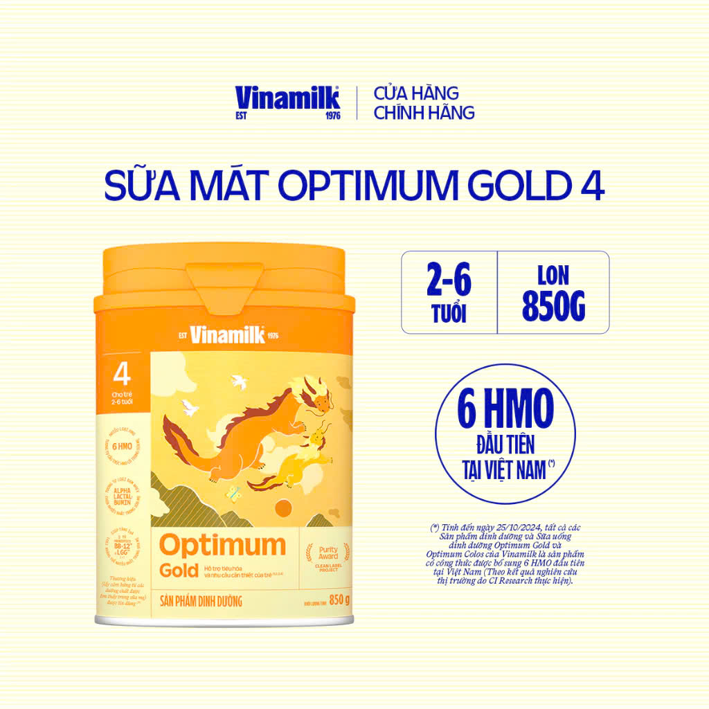 (Expiration Date February 2027) (New Model) Combo 2 Cans of Vinamilk Optimum Gold 4 Powder Milk 850g (for Children from 2-6 Years Old).