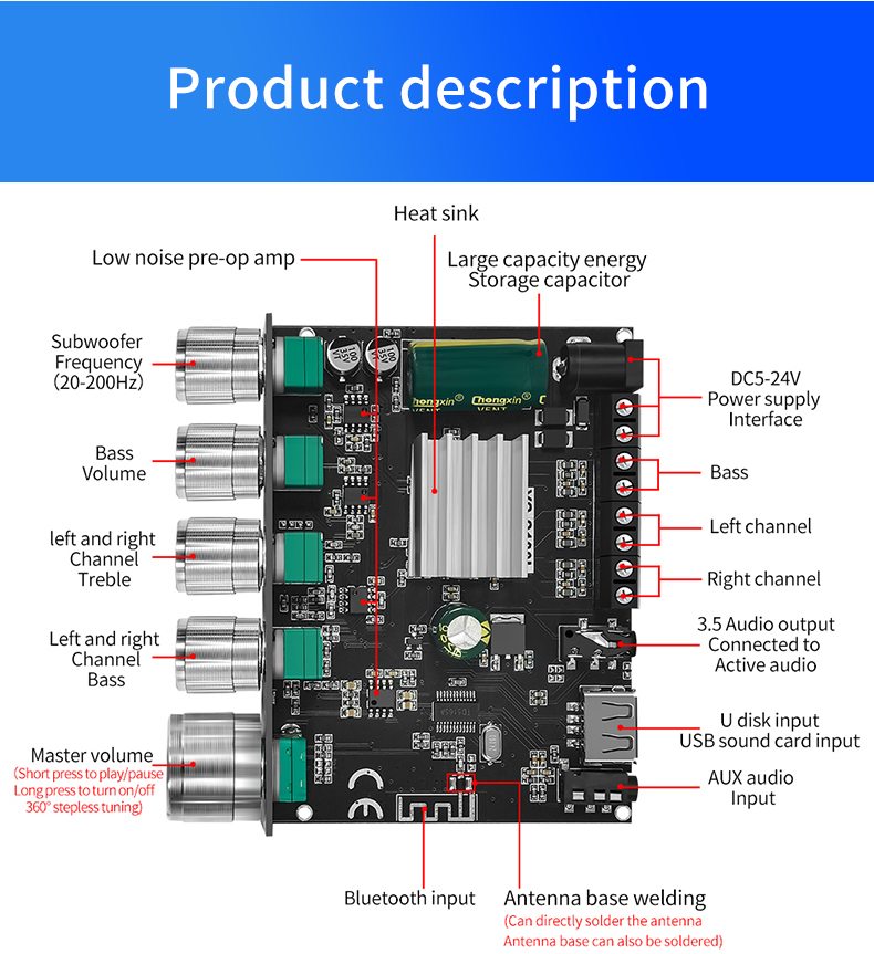 【Gói bưu điện】YS-S100L bảng Mạch Khuếch Đại Loa Siêu Trầm Bluetooth 5.0 S100L Chức Năng Ứng Dụng Loa Âm Thanh Nổi 100 Kênh 50WX2 + 2.1 W Mô-đun AMP Âm Thanh Nhạc Gia Đình