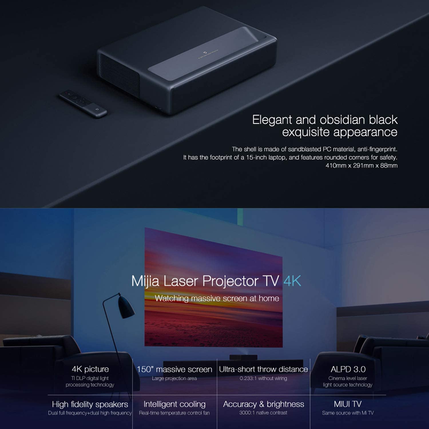 Máy chiếu Xiaomi Mijia 1S 4K - Máy chiếu Android ALPD3.0 siêu gần 4K 2000 ansi (USED)