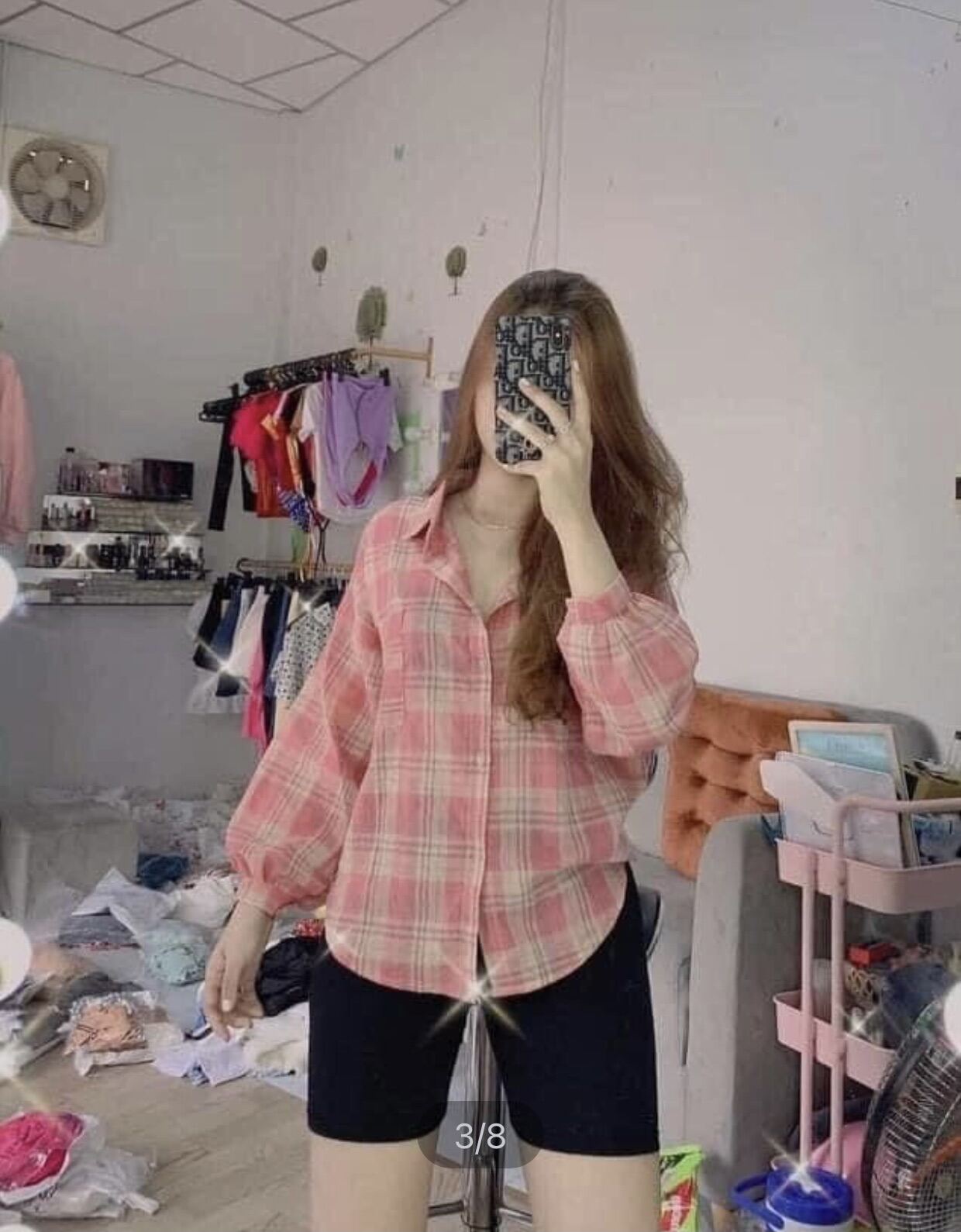 Set Quần Legging Ngố + Sơ Mi Kẻ Sọc