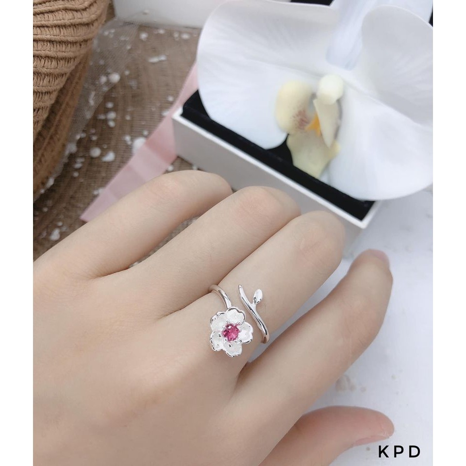 ♣ NHẪN NỮ BẠC TA - NHẪN HOA ĐÀO XINH XẮN FREE SIZE