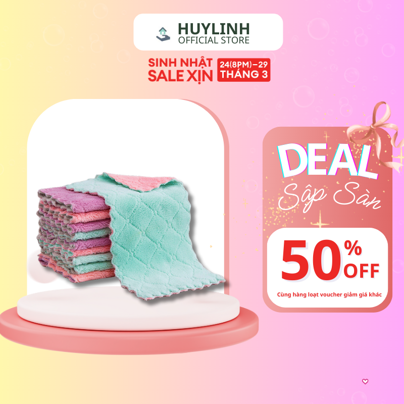 [RẺ VÔ ĐỊCH] Combo 10 Khăn lau 2 mặt, Khăn lau đa năng bếp, bát đĩa, cốc chén thấm nước chống dính dầu mỡ hai mặt 16x22cm, Khăn lau đa năng siêu thấm hút, Huy Linh
