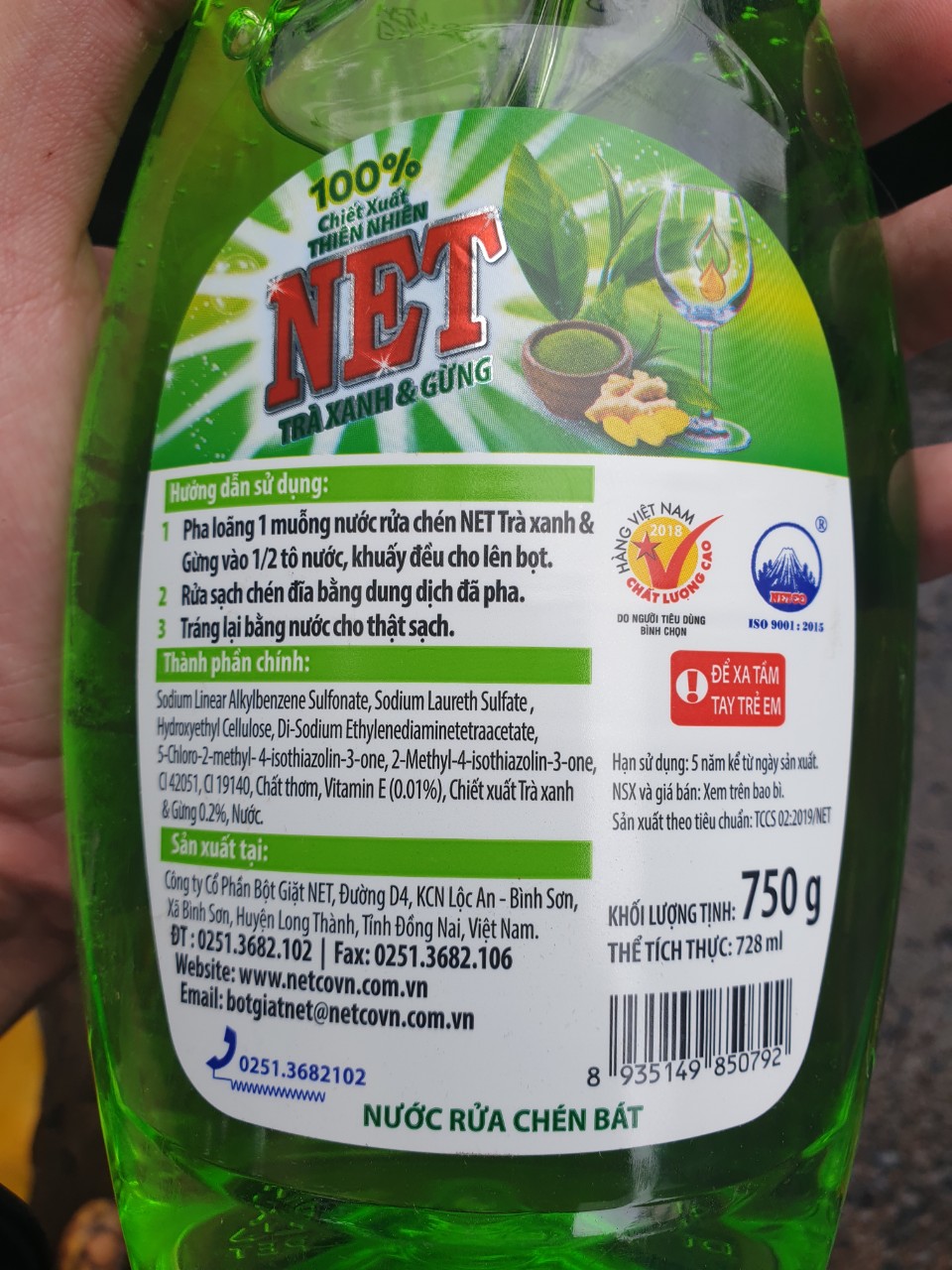 Nước Rửa Chén NET Trà Xanh & Gừng 750ml