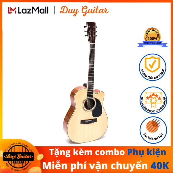 Đàn guitar acoustic DGAG-260 gỗ Hồng Đào sitka solid chất lượng cao, dáng D Dreadnought khuyết cho âm thanh vang tốt, cần đàn thẳng có ty, action thấp êm tay, tặng combo phụ kiện Duy Guitar