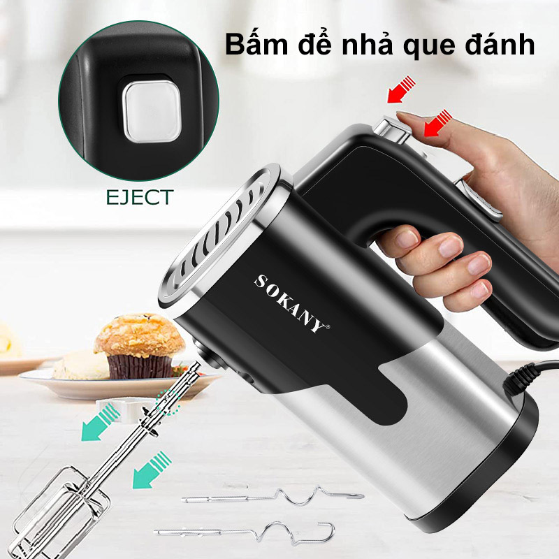 Máy đánh trứng SOKANY 800W đánh được bột,Máy trộn bánh làm bánh sokany có 5 tốc độ điều chỉnh chuyên dụng SK-6621 [ ĐỔI MỚI TẠI NHÀ KHÔNG MẤT PHÍ - BẢO HÀNH 18 THÁNG ]