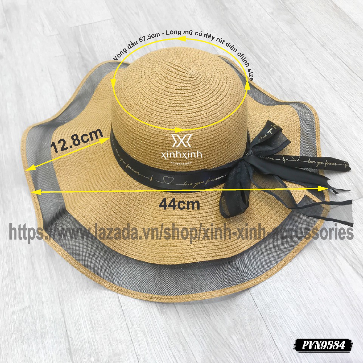 Mũ cói lụa vành lượn sóng cao cấp dành cho bạn gái