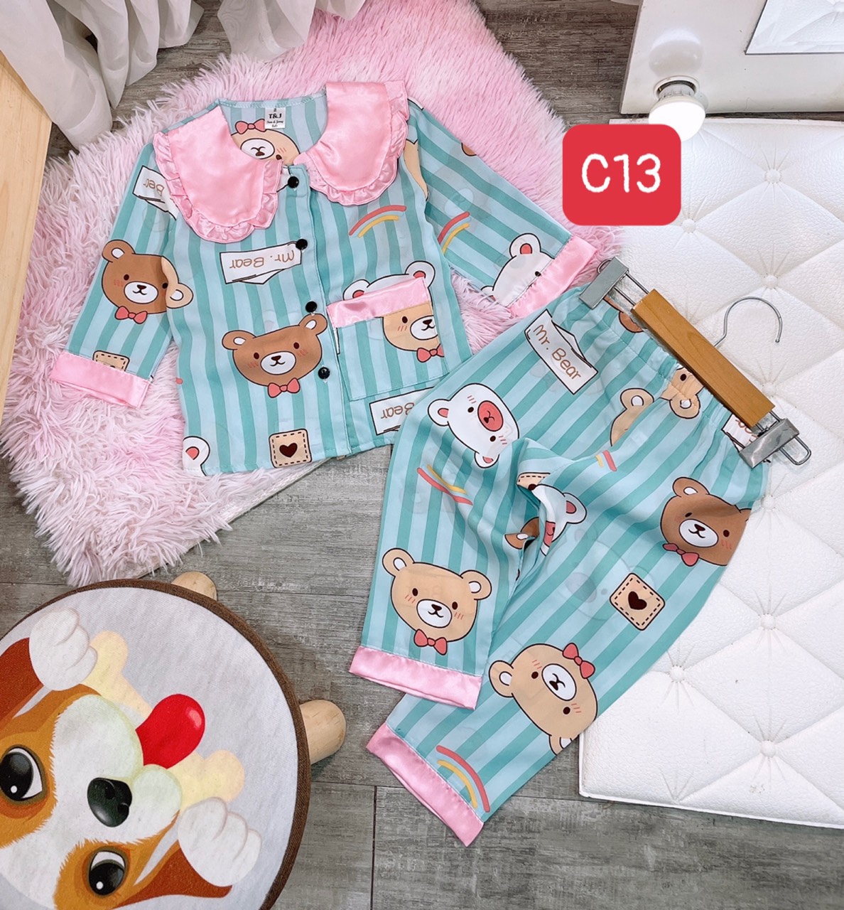 Bộ pijama lụa mango cho bé 10-21kg