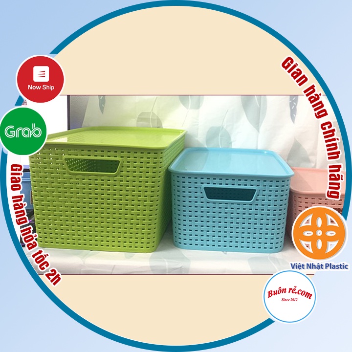Combo 3 Giỏ nhựa có nắp Hàn Quốc size ĐẠI (3388) Việt Nhật, giỏ đựng đồ đa năng tiết kiệm không gian -Buôn rẻ 01256