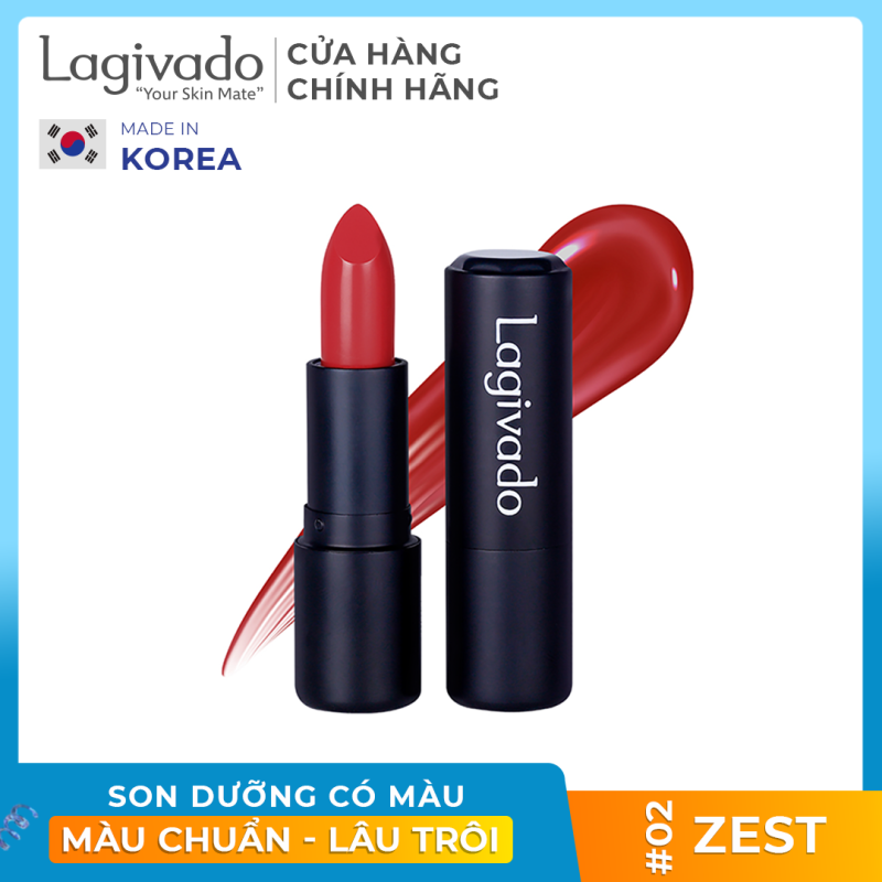 Son lì pha dưỡng lên màu chuẩn, bền màu, lâu trôi không gây khô, thâm môi Hàn Quốc Lagivado Lip Satin chính hãng có 5 màu son dạng thỏi 3,5g