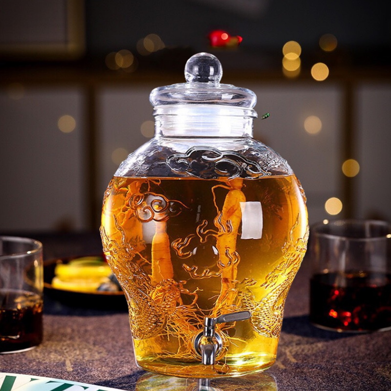Bình Thủy Tinh 6 Lít Ngâm Tửu Sâm Chum Rồng ( Có Van)