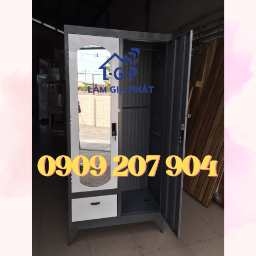 TỦ SẮT QUẦN ÁO TRẮNG ĐEN 2 CÁNH SẮT SƠN DẦU CAO CẤP