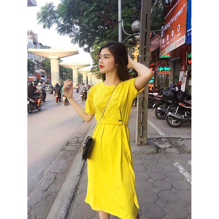 Đầm Suông Eo Thắt Dây Đơn Giản Dễ Thương