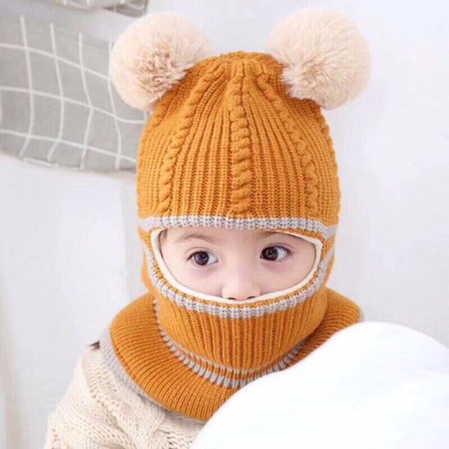 Mũ len liền khăn cổ Ninja cực ấm cho bé