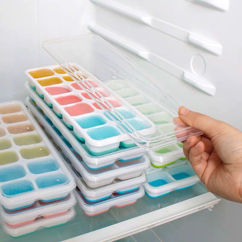Khay Làm Đá, Làm Thạch Silicon Có Nắp Đậy