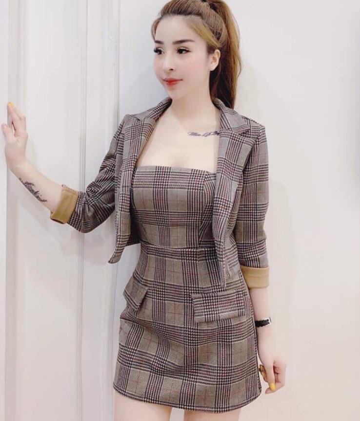 Đầm+vest dạng body kèm khoác -QH