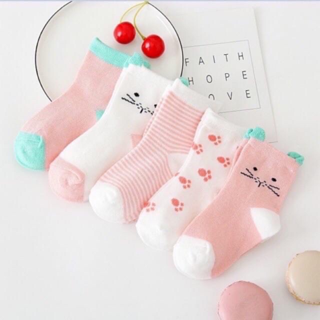 Set 5 đôi tất vớ cổ cao cho bé