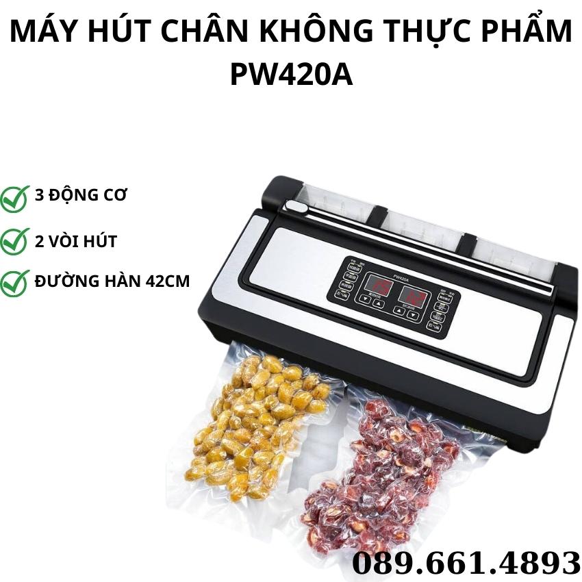 Máy hút chân không , máy hút chân không thực phẩm pw420a, máy hút không kén túi , lực hút cực mạnh, 3 động cơ , 2 vòi hút độc lập . bảo hành chính hãng