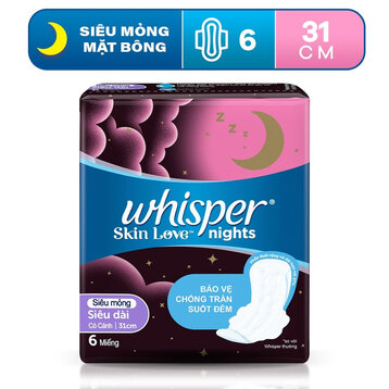 Băng Vệ Sinh Whisper Skin Love Ban Đêm 31cm 6 Miếng Skin Love All Night