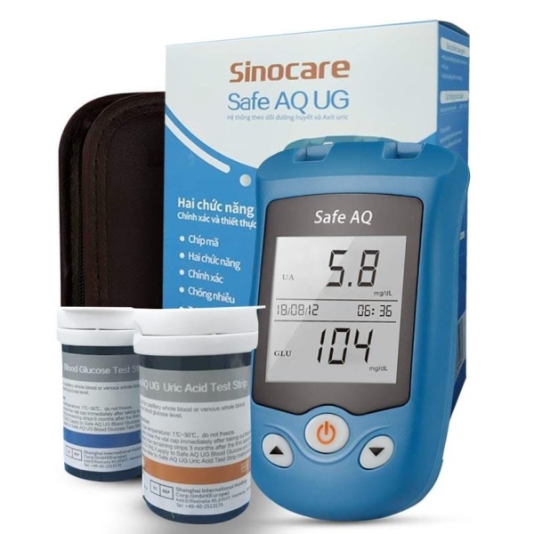 Máy đo đường huyết, Axit Uric 2 ( gút - gout )  trong 1 Sinocare Safe AQ UG Tặng kèm 50 que thử đường huyết và 50 que thử Axit Uric bán chạy